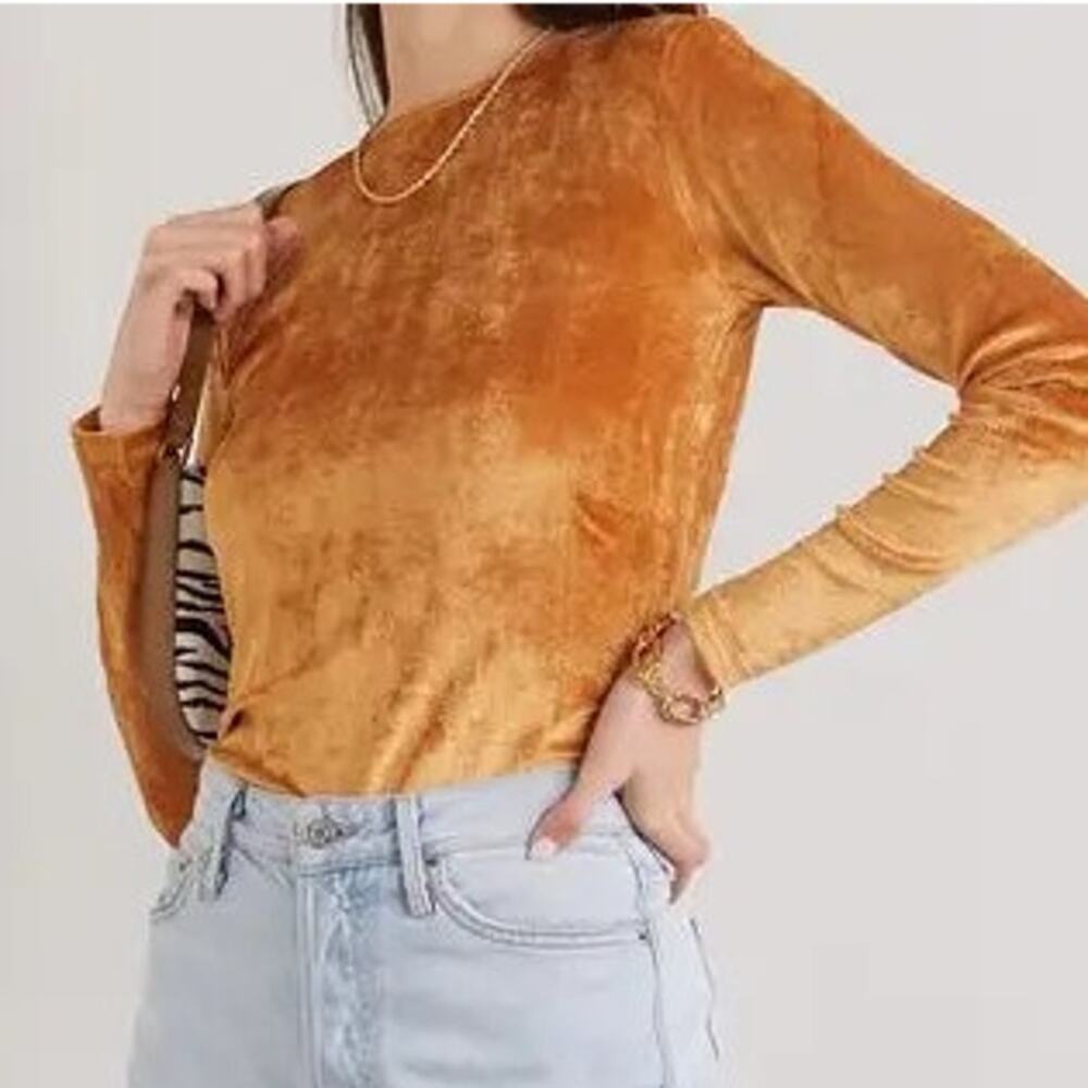 Baserange Omo Long Sleeve Tee Shirt Top Camel Velvet Velour Size Small NWT $150